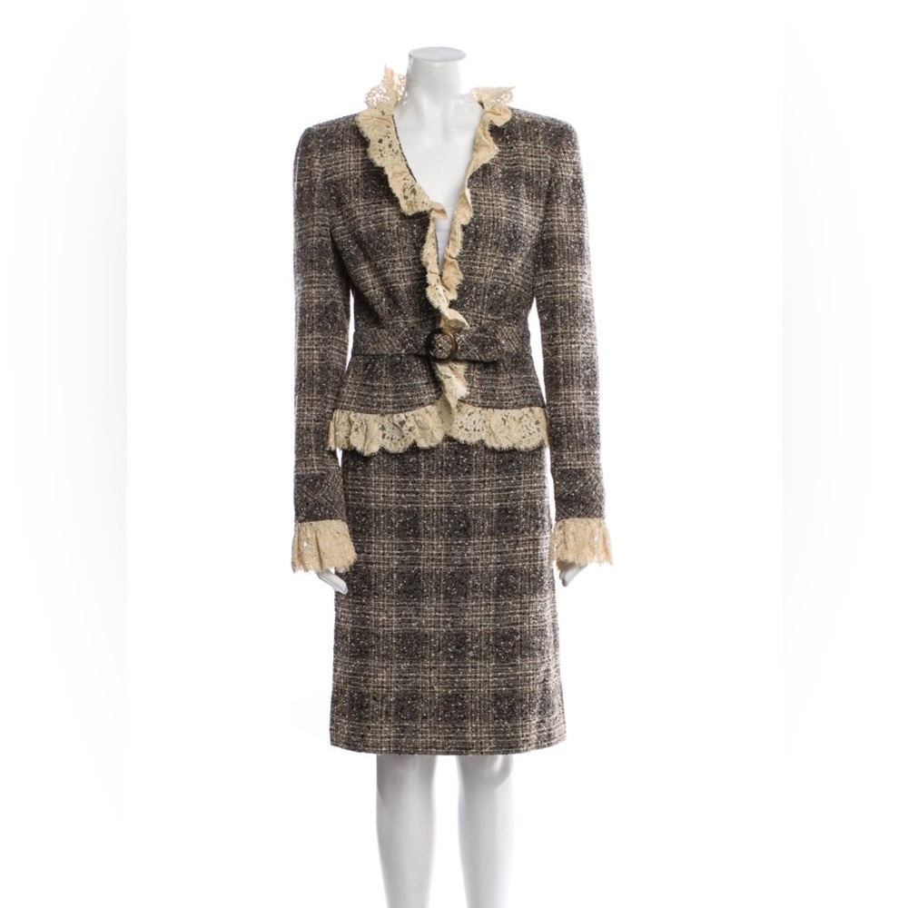 Valentino Women's Wool Two Piece Skirt Suit Tweed Pattern